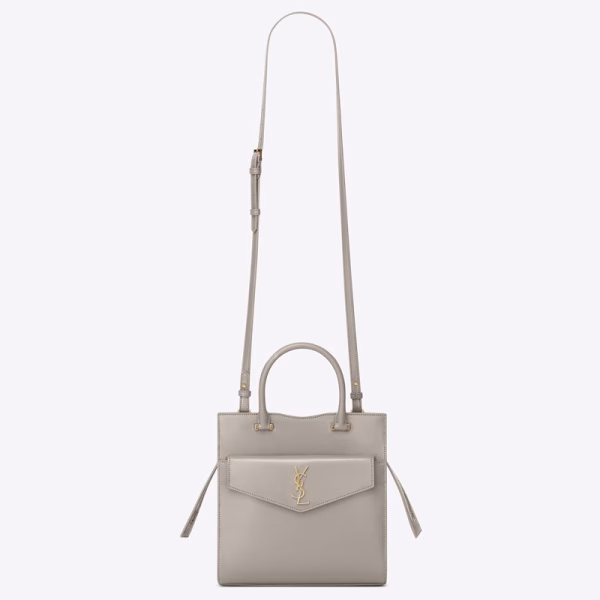 Saint Laurent Small Uptown Tote In Blanc Calfskin