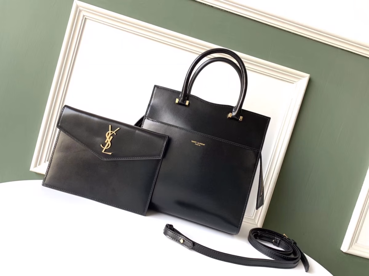 Saint Laurent Small Uptown Tote In Black Calfskin - Image 4