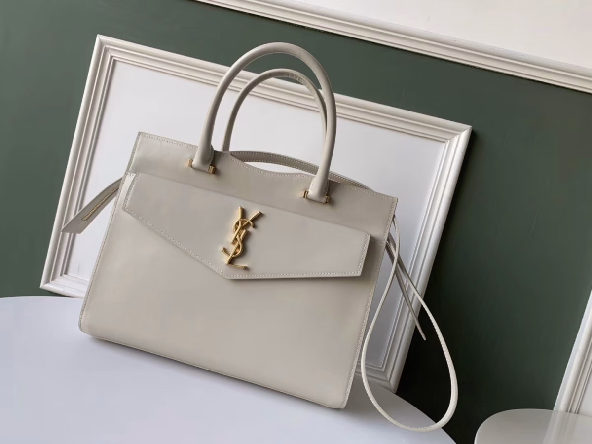 Saint Laurent Uptown Medium Tote In Blanc Calfskin - Image 6