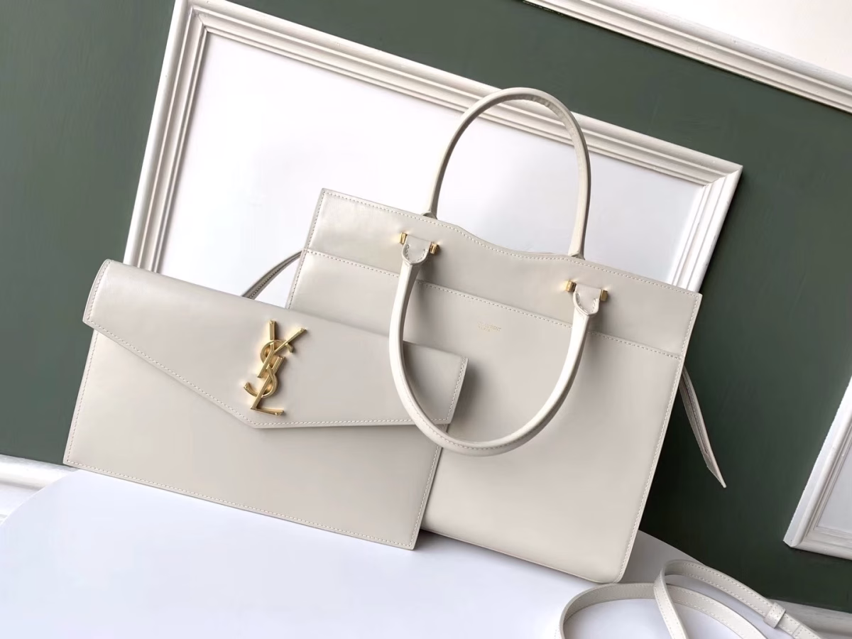 Saint Laurent Uptown Medium Tote In Blanc Calfskin - Image 5