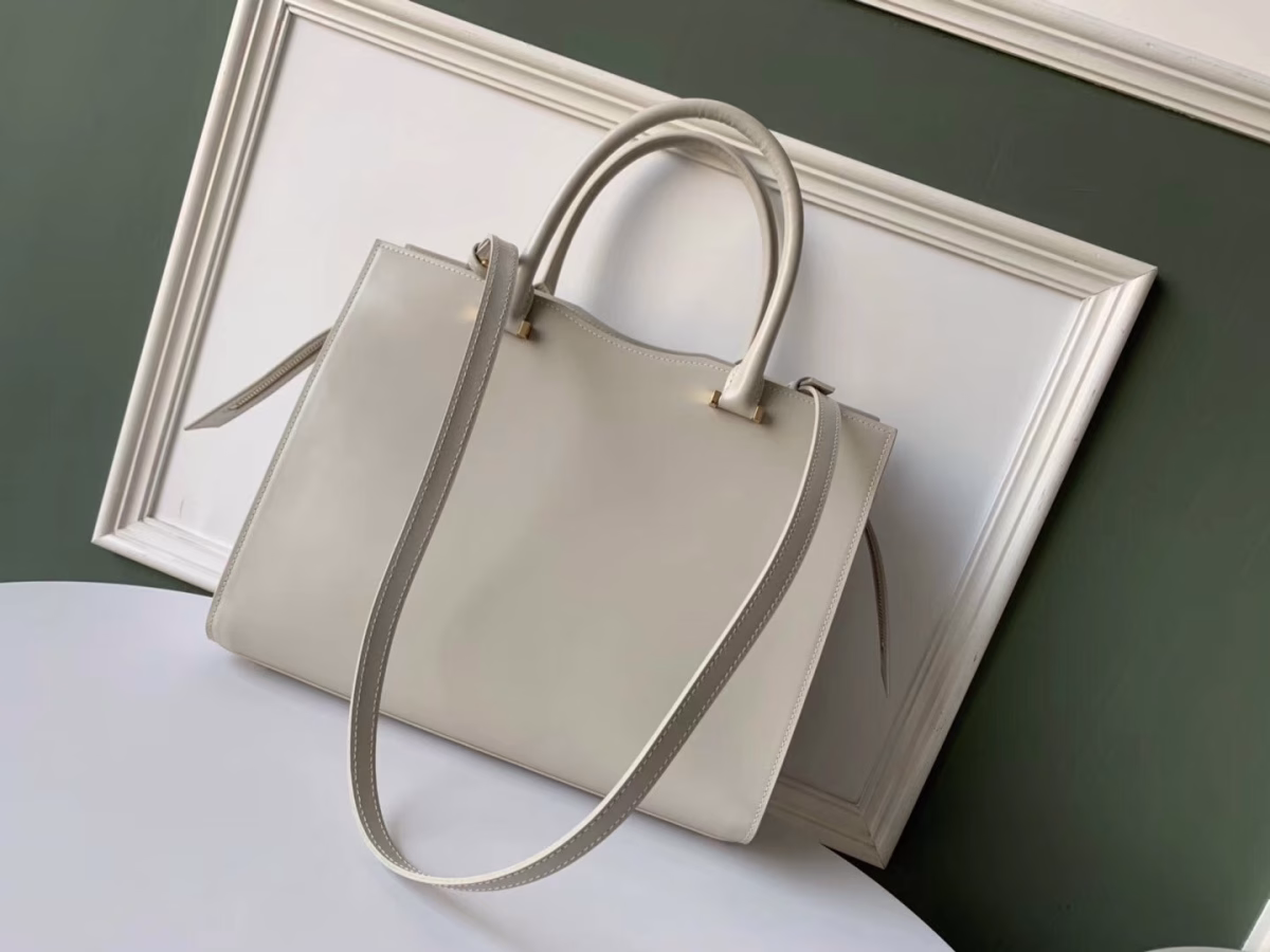 Saint Laurent Uptown Medium Tote In Blanc Calfskin - Image 3