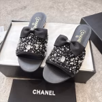 CHANEL Haute Couture Atelier Series Bow Rhinestone Slippers