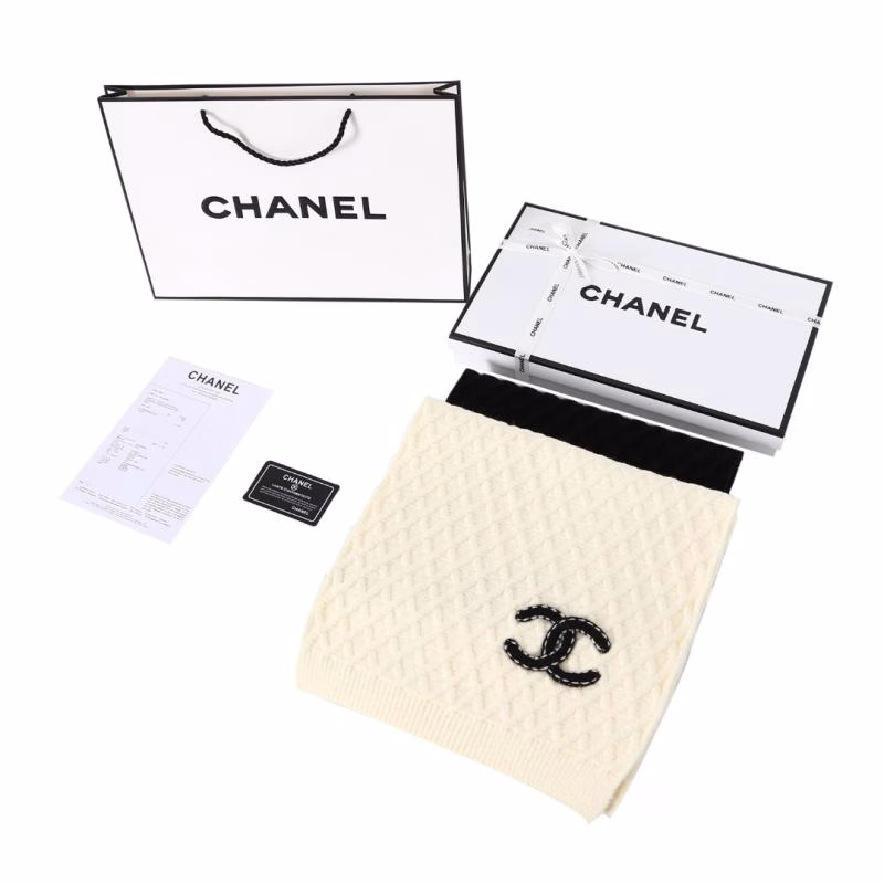 1 Chanel Black and White Pineapple Pattern Cashmere Scarf - Image 1
