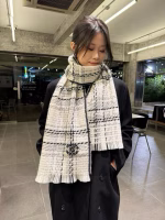 Chanel Classic "Chanel Style" Black-and-White Checkered Scarf - Image 9
