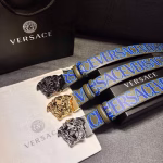 Versace Men's Double-Sided Belt with Printed Design and Medusa Hardware Buckle