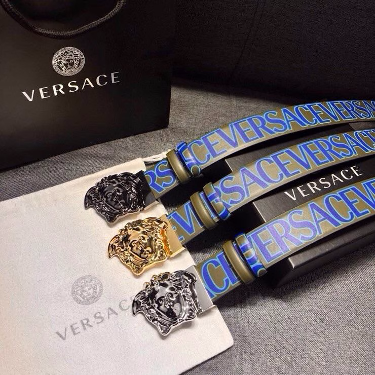1 Versace Men's Double-Sided Belt with Printed Design and Medusa Hardware Buckle - Image 1