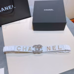 Chanel CC Rhinestone Metal Logo Buckle Elastic Belt - Image 4