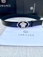 Versace Belt with Crocodile Pattern Leather Backing and Medusa Head Buckle - Image 7