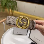 Gucci Men's Classic Full Leather Brown Embossed Belt - Image 10