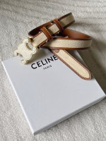 Celine Women's Belt with Beige Woven Surface and Brown Leather - Image 3