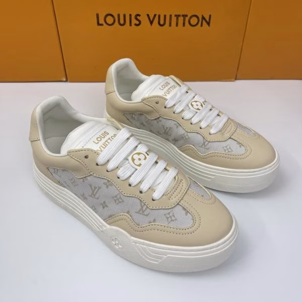 1 Louis Vuitton Time Out Couples' Patchwork Denim Sneakers - Image 1