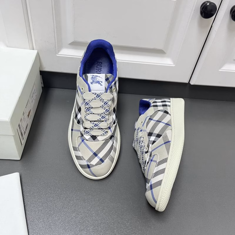 1 BURBERRY Check Pattern Knight Blue-Soled Casual Shoes - Unisex Style - Image 1