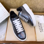 Alexander McQueen Crocodile Leather High-Luxury Classic White Shoes with White Soles and Black Upper