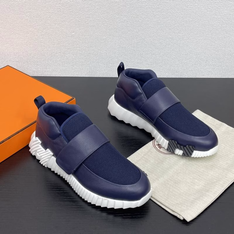 1 HERMÈS Official Website Synchronized Couples' Genuine Leather Lace-Up Casual Sneakers - Image 1