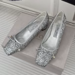 Jimmy Choo Classic Bow Pearl Block-Heel Ballet Flats