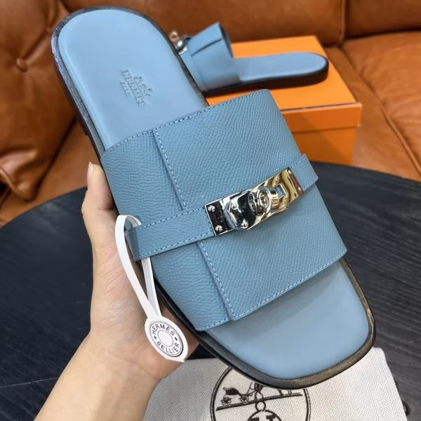 1 Hermès Men's Genuine Leather Slippers - Image 1