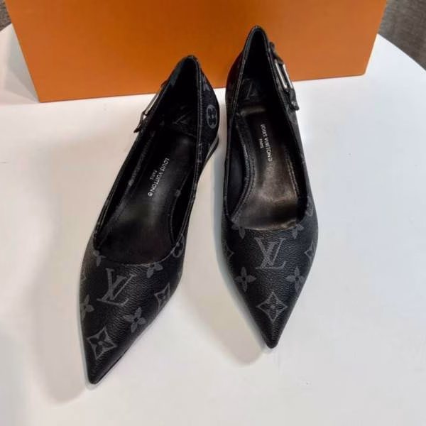 1 LV New Monogram Leather Black High-Heeled Pumps - Image 1
