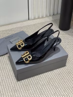 Balenciaga 2025 Spring/Summer New Pointed-Toe BB-Buckle Patent Leather Pumps with Open Back Sandals - Image 11
