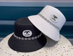 Chanel Original-Standard Bucket Hat Straw Hat Adorned with Double C Chain Detailing - Image 2