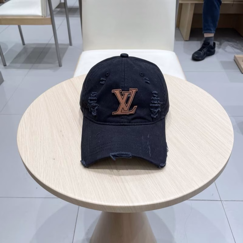 1 LV High-Quality Distressed Denim Visor Baseball Cap - Image 1