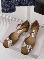 Jimmy Choo 2025 Early Spring New Rhinestone Block-Heel Cut-Out Sandals - Image 5