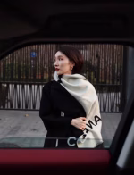 CHANEL English Logo Shimmering Cashmere Double-Sided Scarf (Black & White) - Image 10