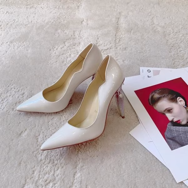 2 Christian Louboutin Silk Crystal Lipstick White High-Heel Pumps - Image 1