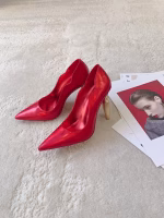 Christian Louboutin Silk Crystal Lipstick High-Heel Red Pumps - Image 8