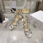 Dior 2025 Spring/Summer New Silk Studded Open-Toe High-Heeled Sandals - Image 4