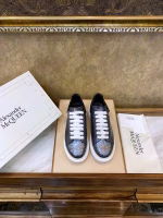 Alexander McQueen Crocodile Leather High-Luxury Classic White Shoes with White Soles and Black Upper - Image 2