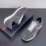 PRADA Men's New Suede Calfskin Enamel Logo Platform Sneakers - Image 4