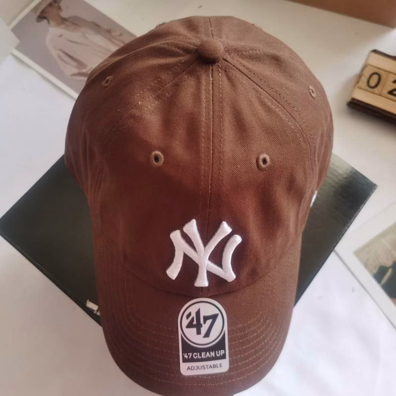 2 MLB Coffee Colored Soft-Top Baseball Cap (White Large NY Yankees Logo) - Image 1