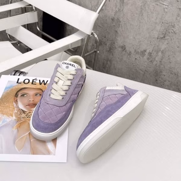 2 Chanel 2022 Early Spring Macaron Quilted Suede Sneakers - Image 1