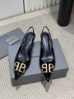 Balenciaga 2025 Spring/Summer New Pointed-Toe BB-Buckle Patent Leather Pumps with Open Back Sandals - Image 10