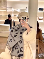 Louis Vuitton (LV) 2023 New Light Pink & White Color-Block Monogram Wool Scarf - Image 7