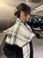 Chanel Classic "Chanel Style" Black-and-White Checkered Scarf - Image 8
