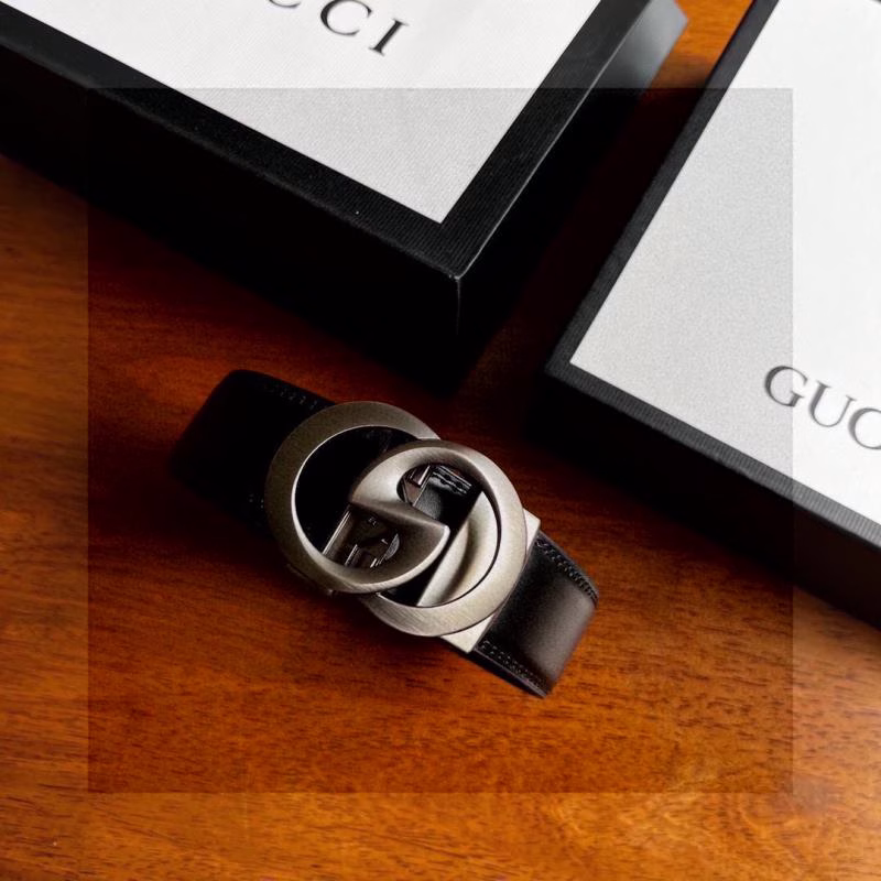 2 Gucci Gunmetal Double G Automatic Buckle Belt - Image 1