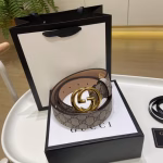 Gucci Men's Classic Full Leather Brown Embossed Belt - Image 4