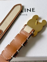 Celine Women's Belt with Beige Woven Surface and Brown Leather - Image 5