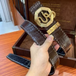 Stefano Golden Series Pure Gold Buckle Gold-Plated Crocodile Leather Belt - Image 2