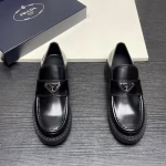 Prada New Triangle Logo Slip-On Lightweight Men's Leather Shoes