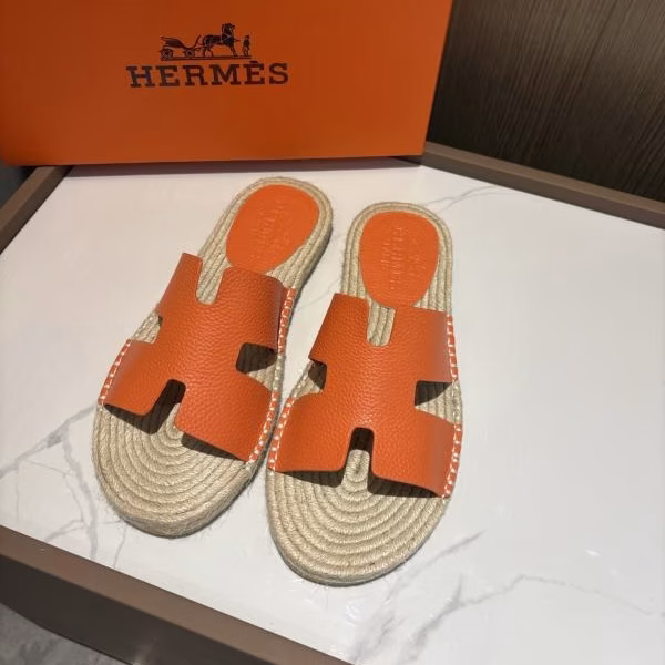 3 Hermès Orange Top-Tier Handcrafted Slippers - Image 1