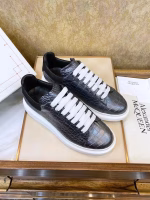 Alexander McQueen Crocodile Leather High-Luxury Classic White Shoes with White Soles and Black Upper - Image 3