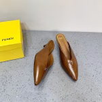 Fendi 2024 New Double F Gold Buckle Cutout Stiletto Heeled Mules