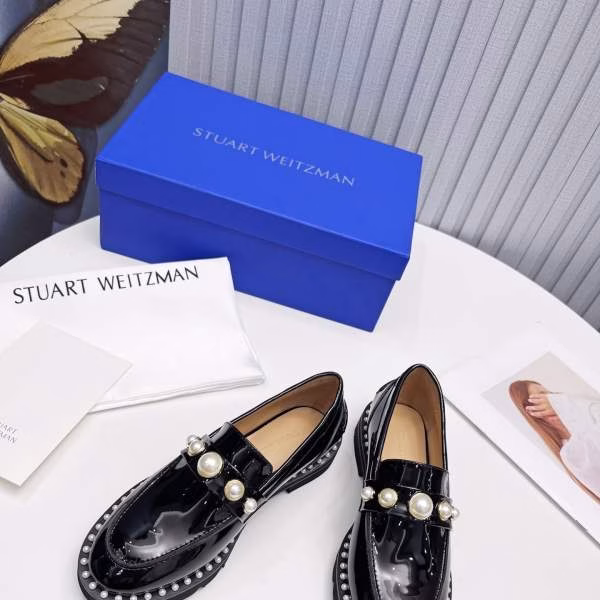 3 Stuart Weitzman Elegant Pearl-Embellished Buckle British-Style Fringed Leather Shoes - Image 1