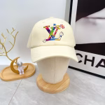 LV Louis Vuitton Embroidered Baseball Cap (Beige)