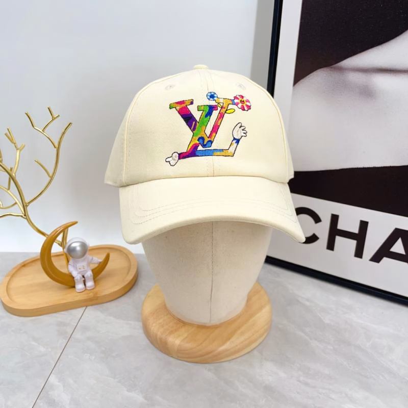 3 LV Louis Vuitton Embroidered Baseball Cap (Beige) - Image 1