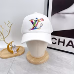 LV Louis Vuitton Embroidered Baseball Cap (White)