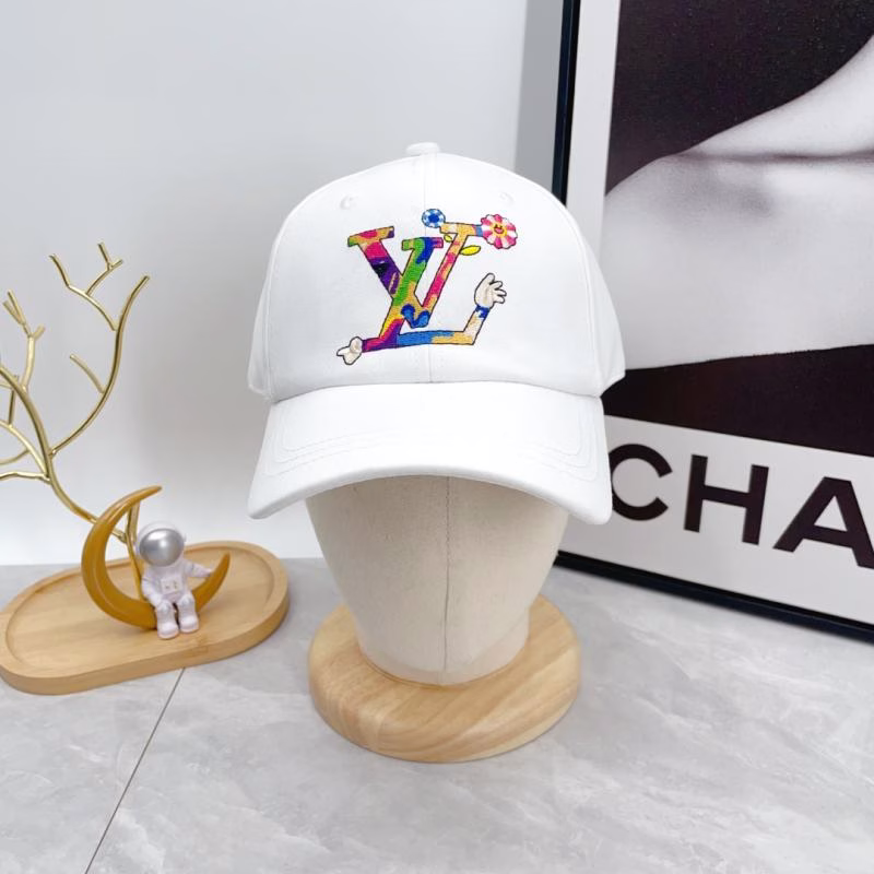 3 LV Louis Vuitton Embroidered Baseball Cap (White) - Image 1