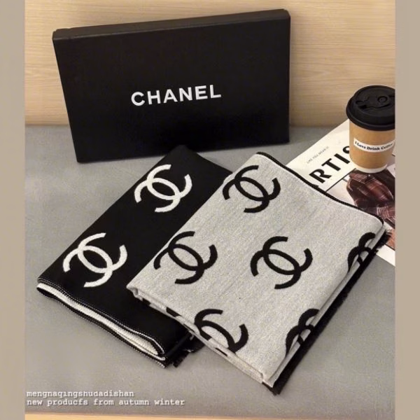 3 Chanel Gift Box Edition Black-White Double-Sided Cashmere Scarf - Image 1